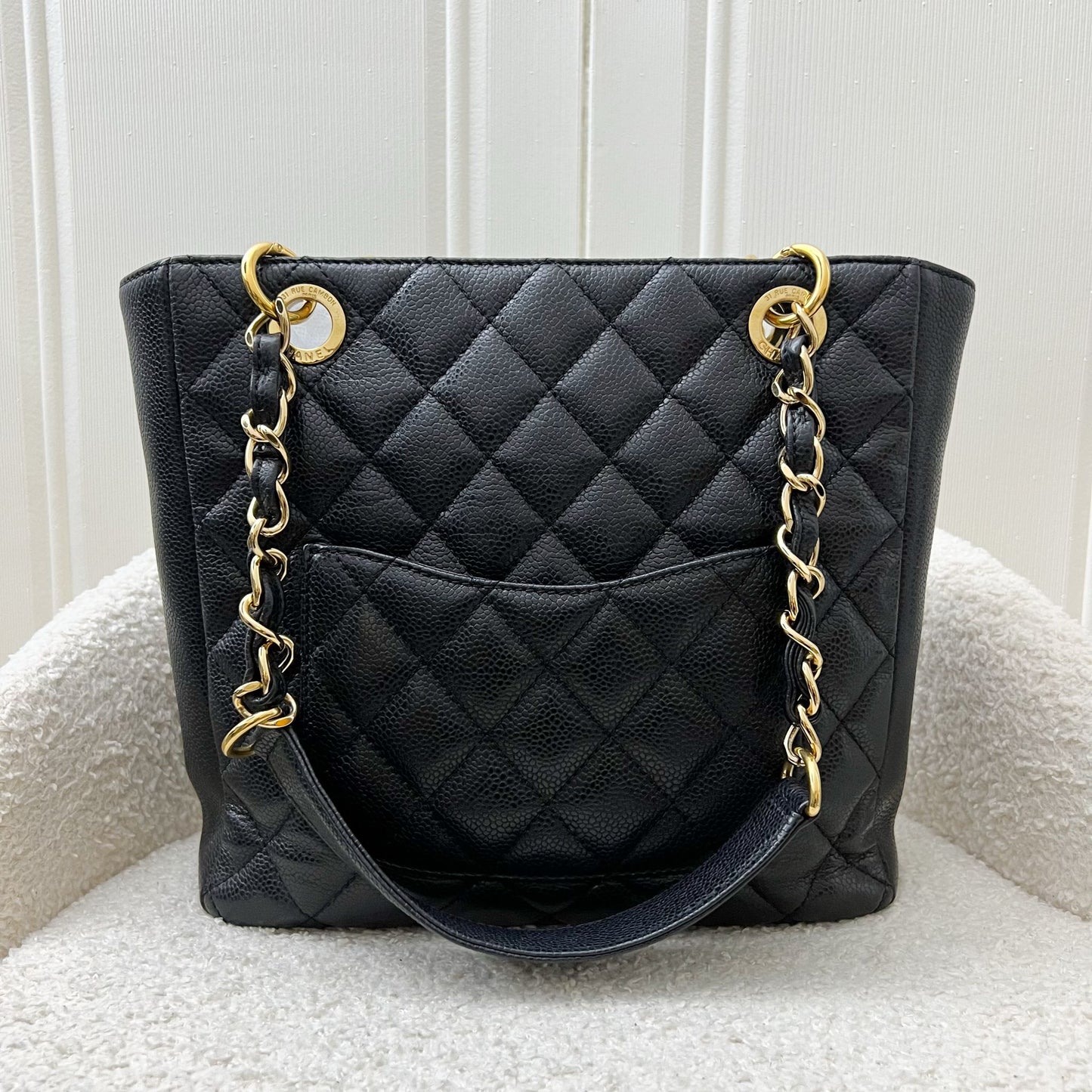 Chanel Petite Shopping Tote PST in Black Caviar and GHW