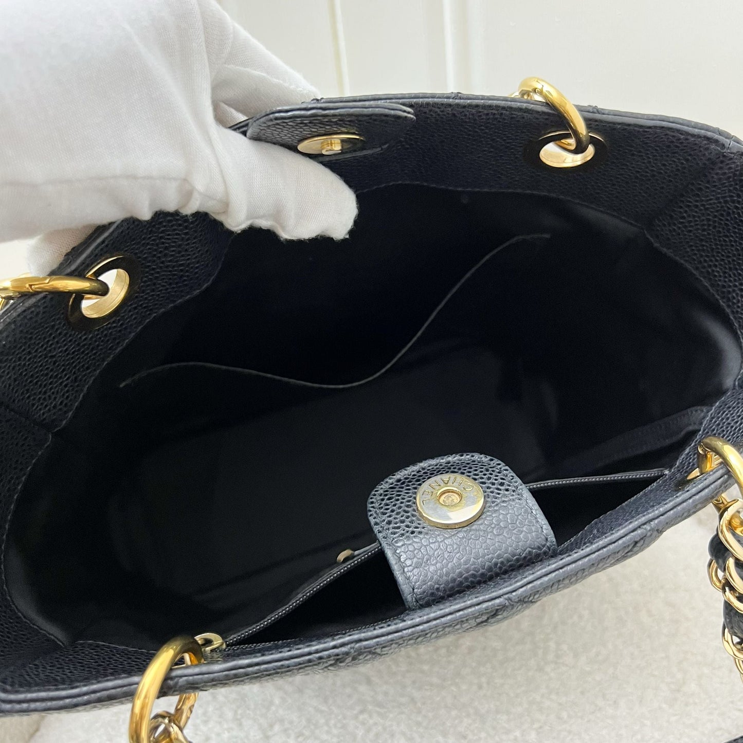 Chanel Petite Shopping Tote PST in Black Caviar and GHW