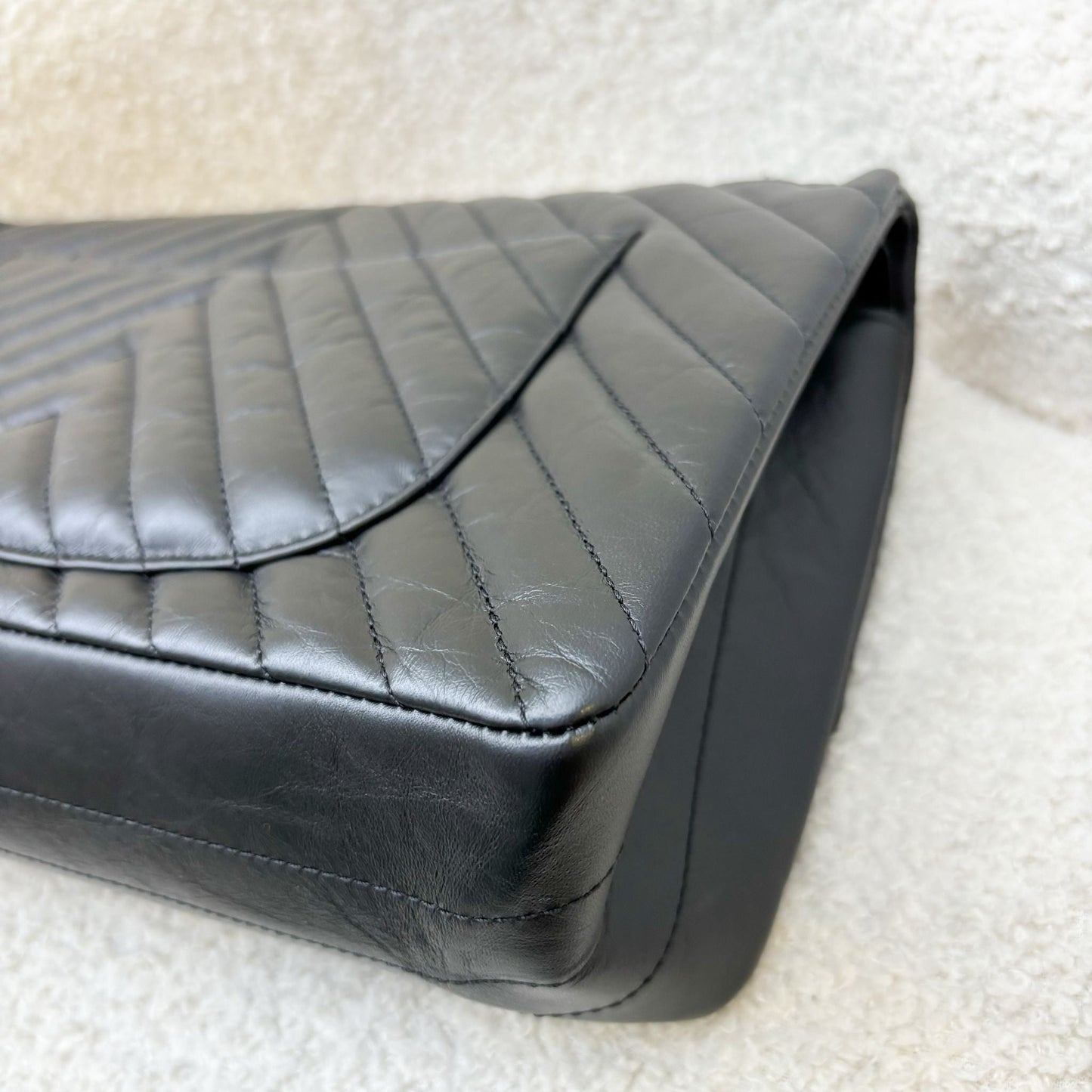 Chanel 2.55 Reissue 226 Flap in Chevron Black Distressed Leather and RHW