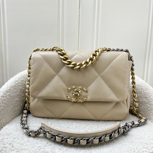 Chanel 19 Small Flap in Beige Lambskin and 3-Tone Hardware