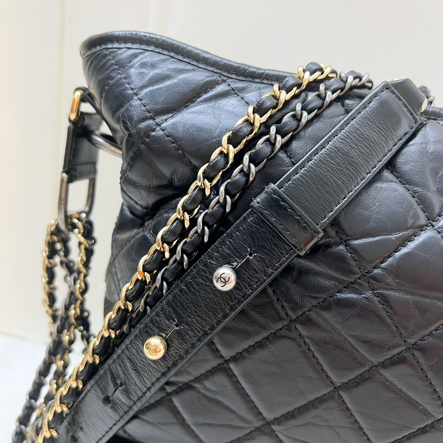 Chanel Large Gabrielle Hobo in Black Distressed Calfskin and 3 Tone HW