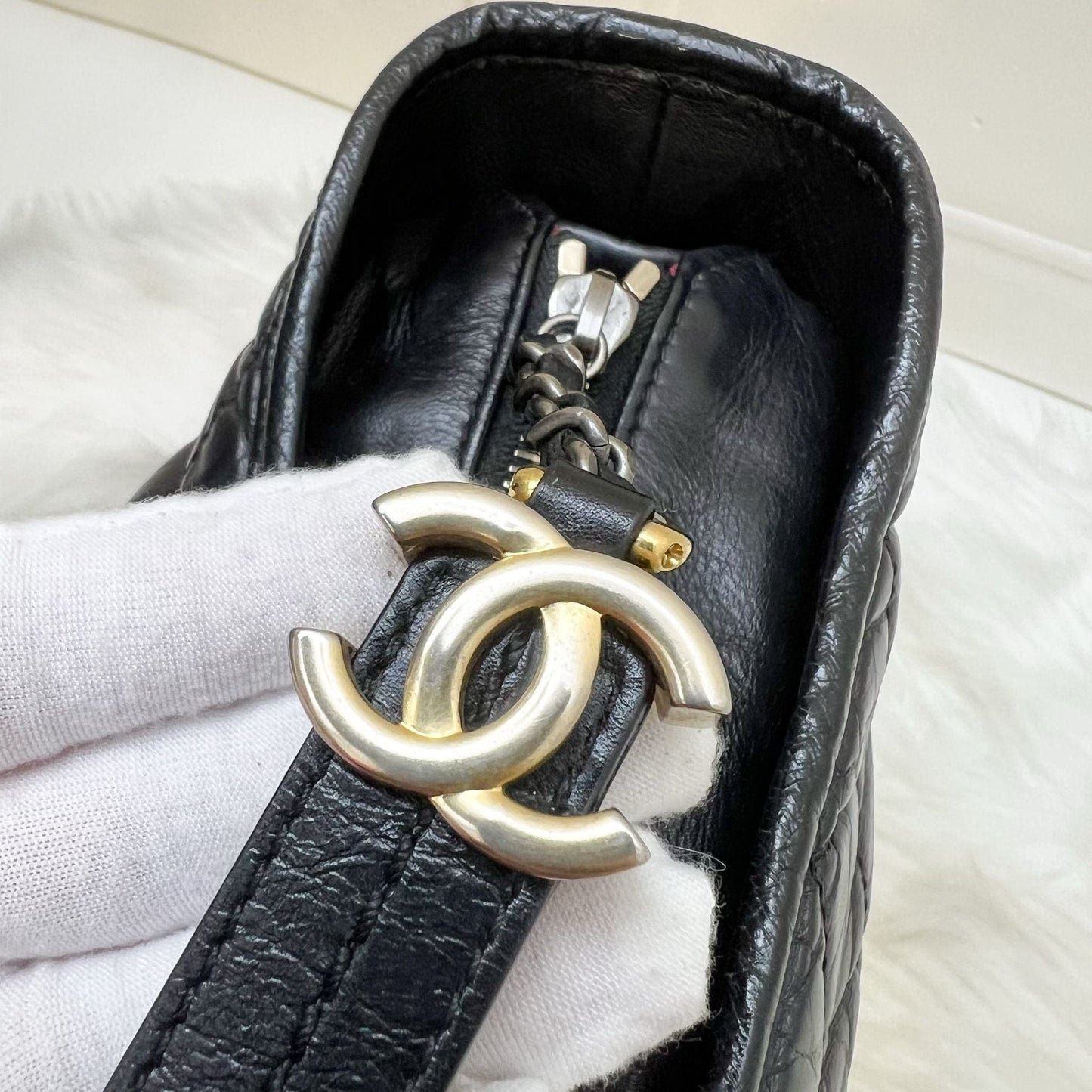 Chanel Large Gabrielle Hobo in Black Distressed Calfskin and 3 Tone HW