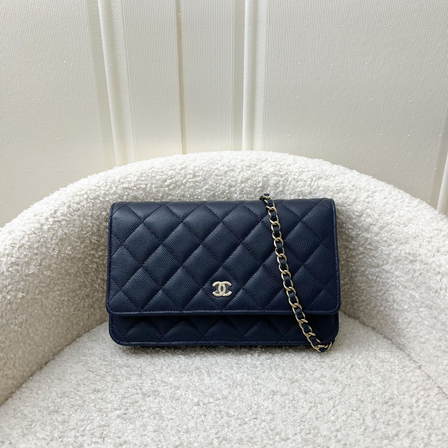 Chanel Classic Wallet on Chain WOC in Navy Blue Caviar and LGHW