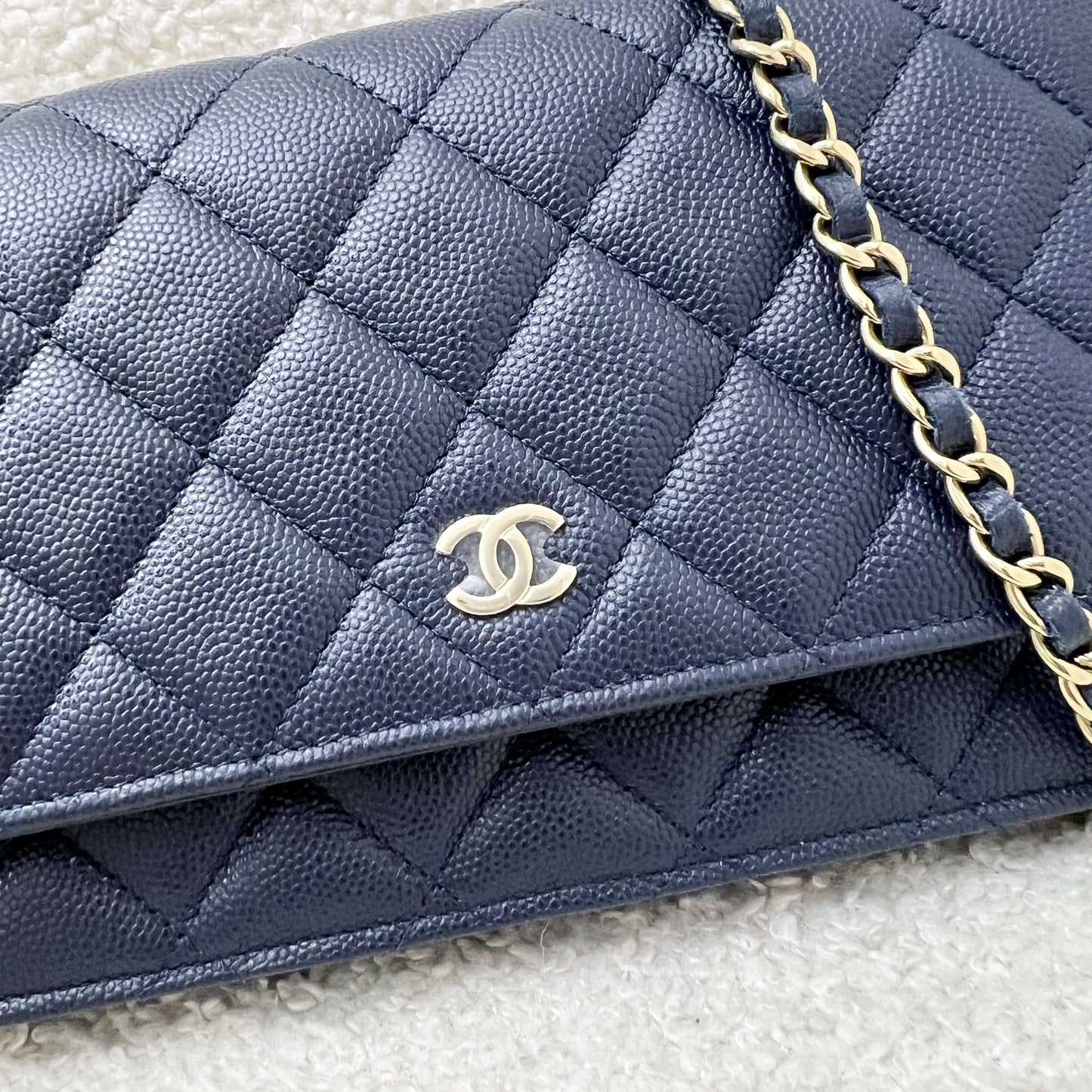 Chanel Classic Wallet on Chain WOC in Navy Blue Caviar and LGHW