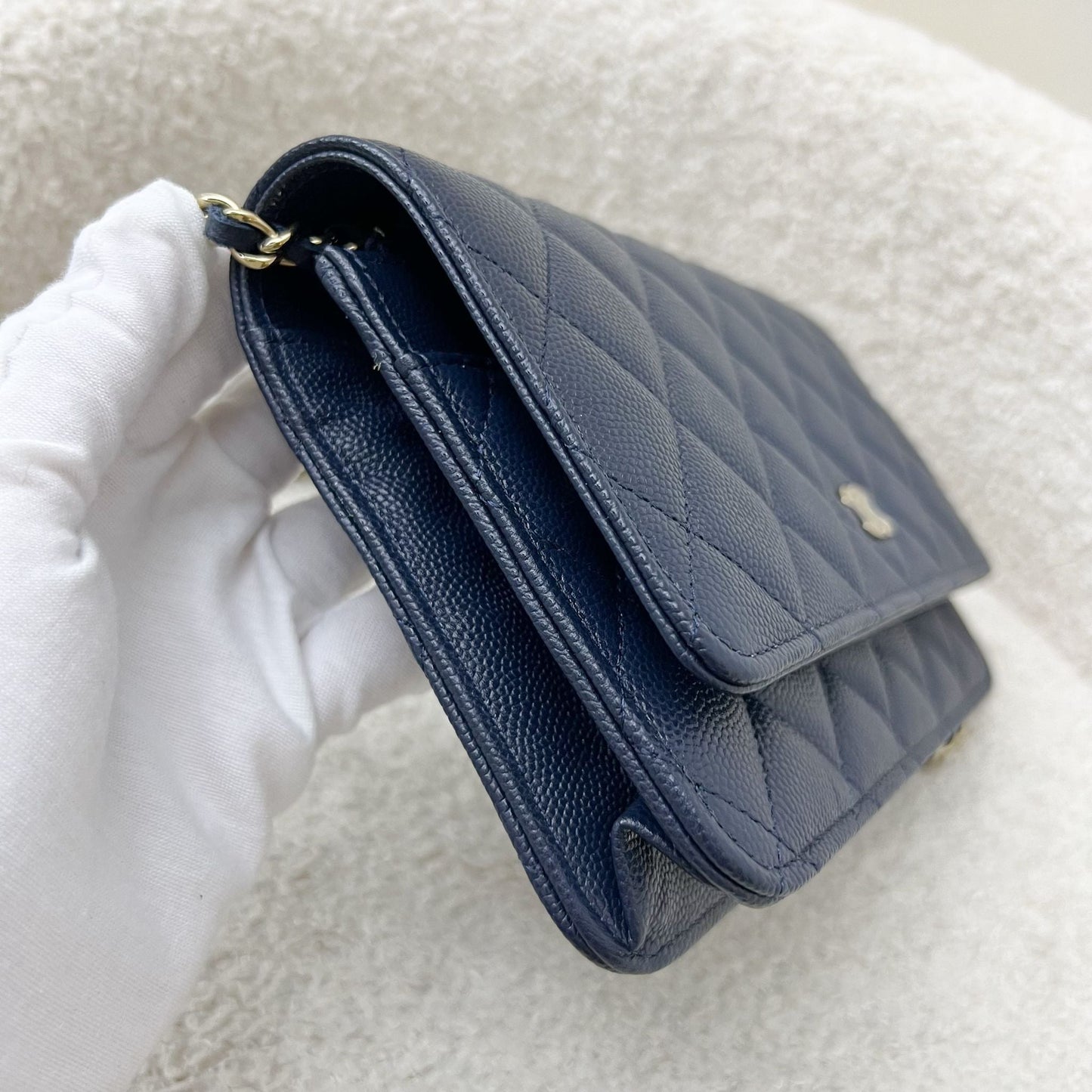 Chanel Classic Wallet on Chain WOC in Navy Blue Caviar and LGHW