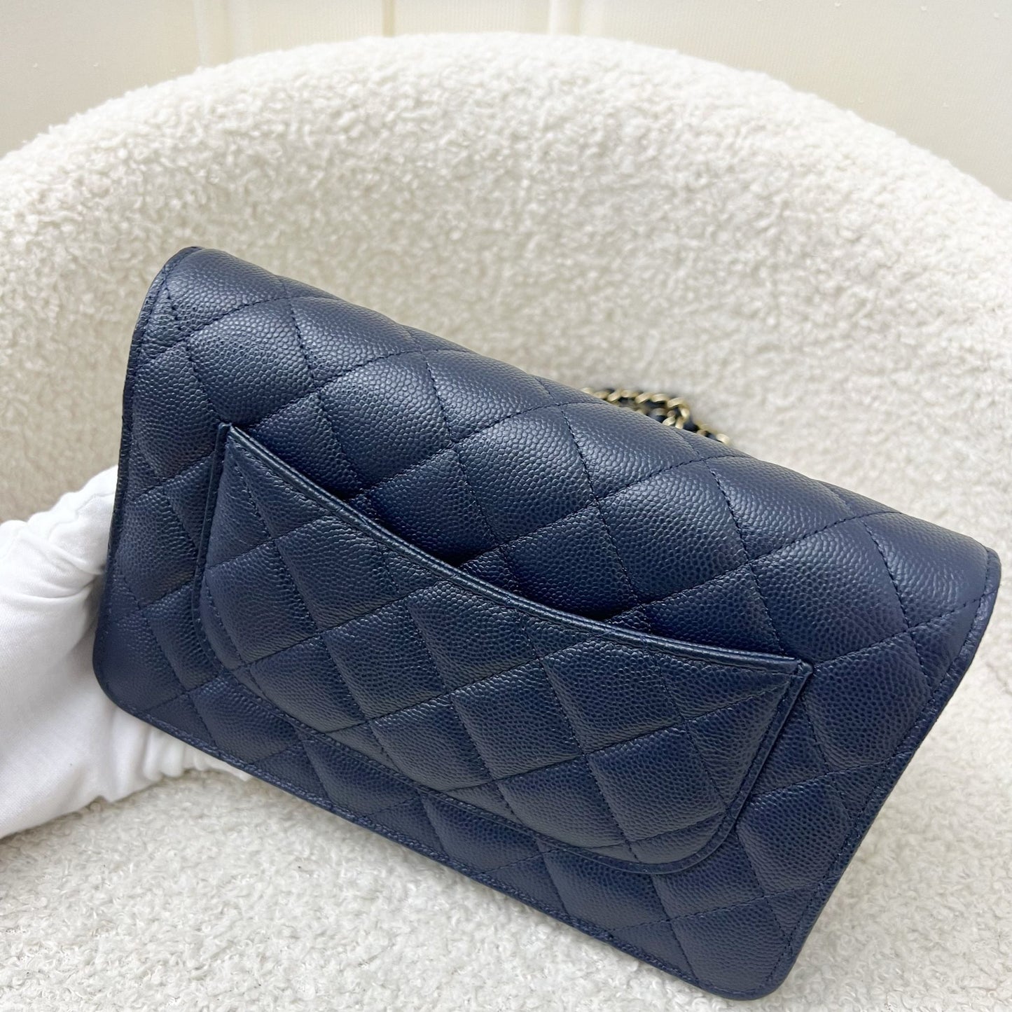 Chanel Classic Wallet on Chain WOC in Navy Blue Caviar and LGHW