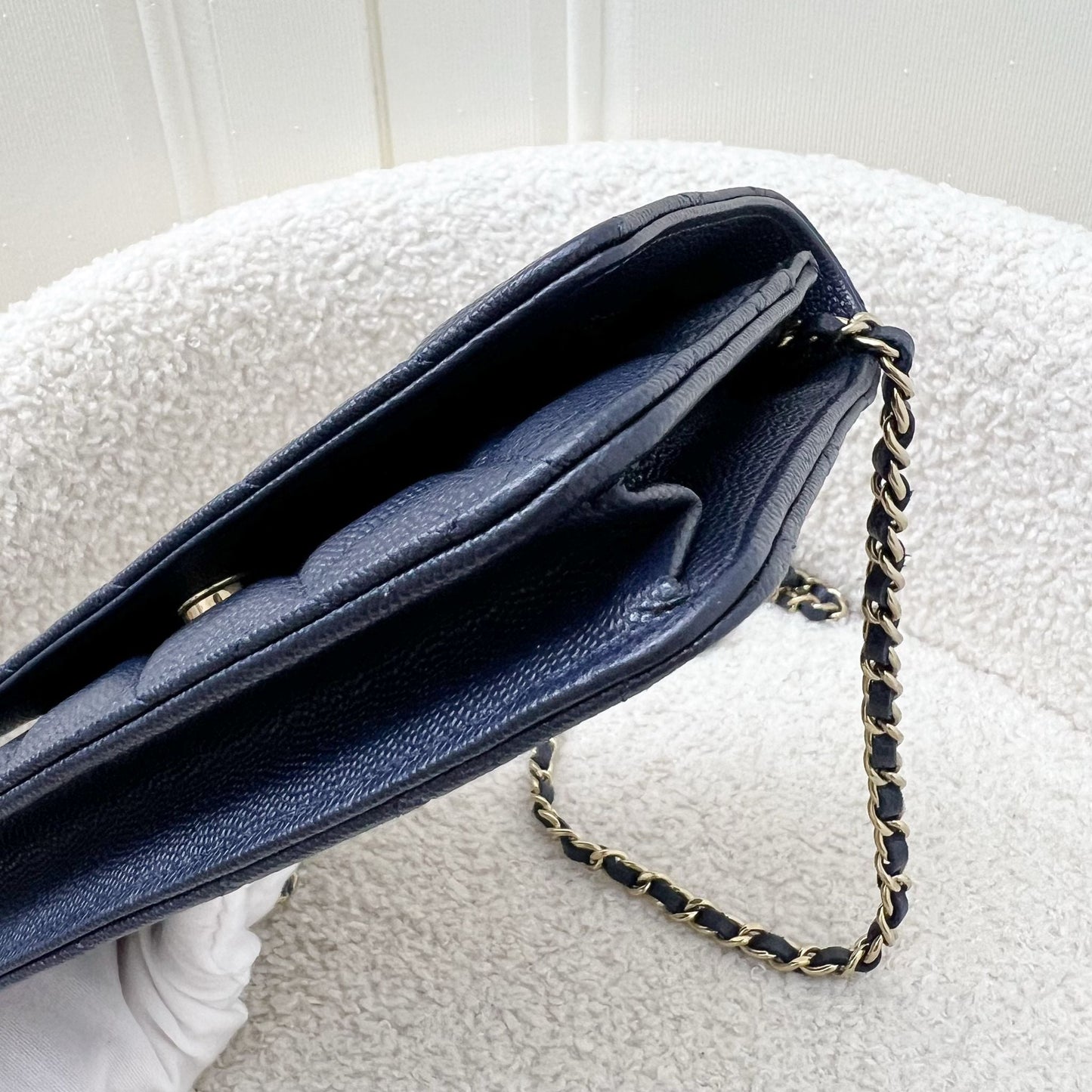 Chanel Classic Wallet on Chain WOC in Navy Blue Caviar and LGHW