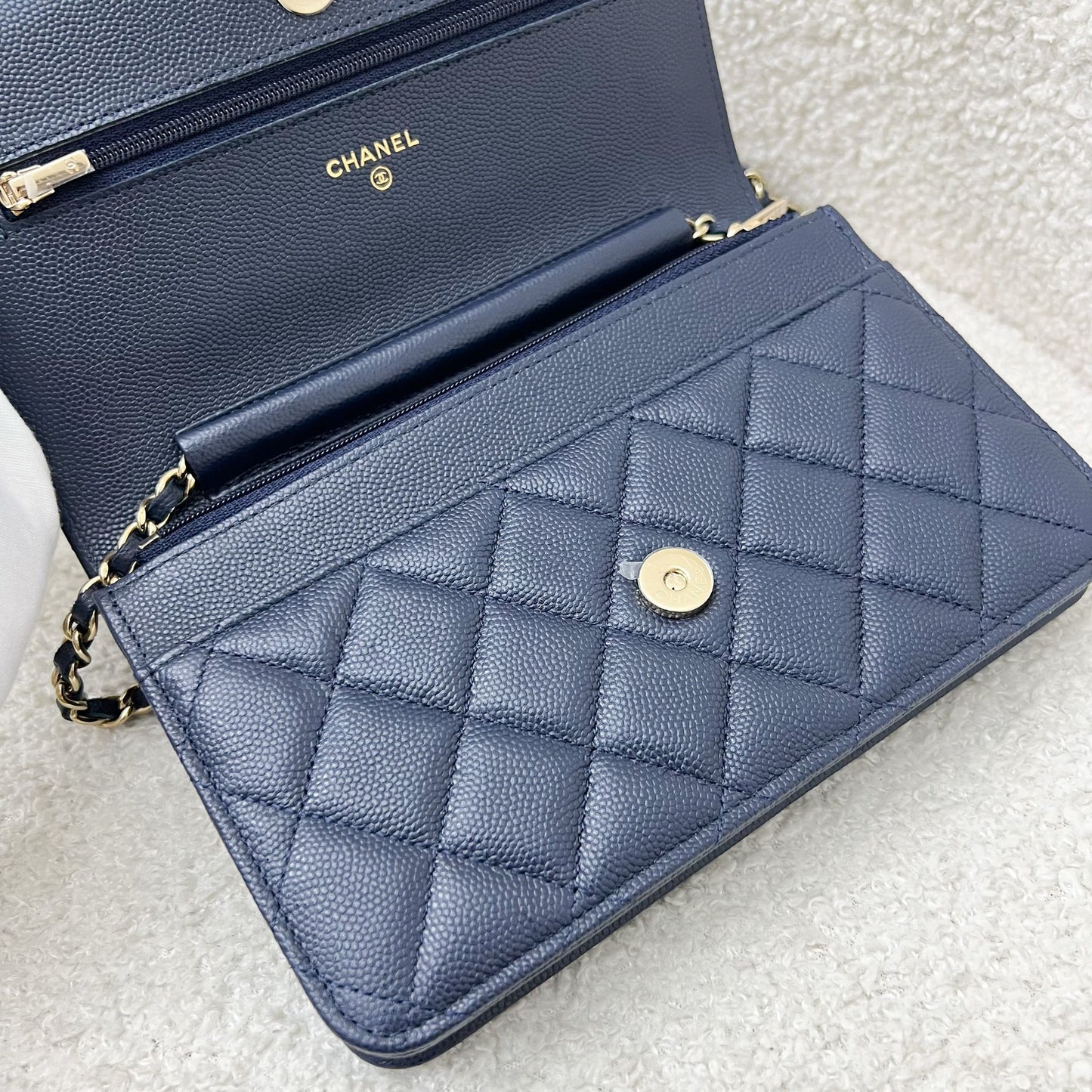 Chanel Classic Wallet on Chain WOC in Navy Blue Caviar and LGHW
