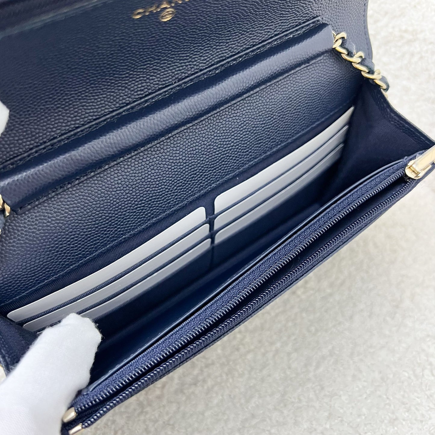 Chanel Classic Wallet on Chain WOC in Navy Blue Caviar and LGHW