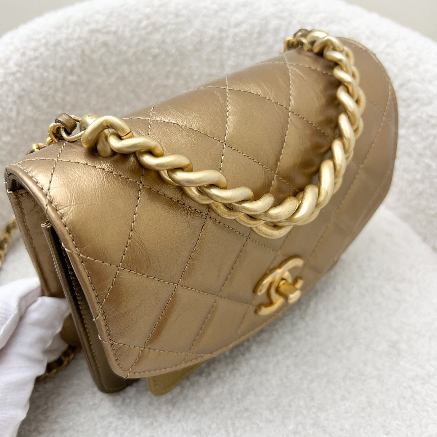 Chanel Seasonal Flap Bag in Gold Shiny Calfskin/Caviar and AGHW