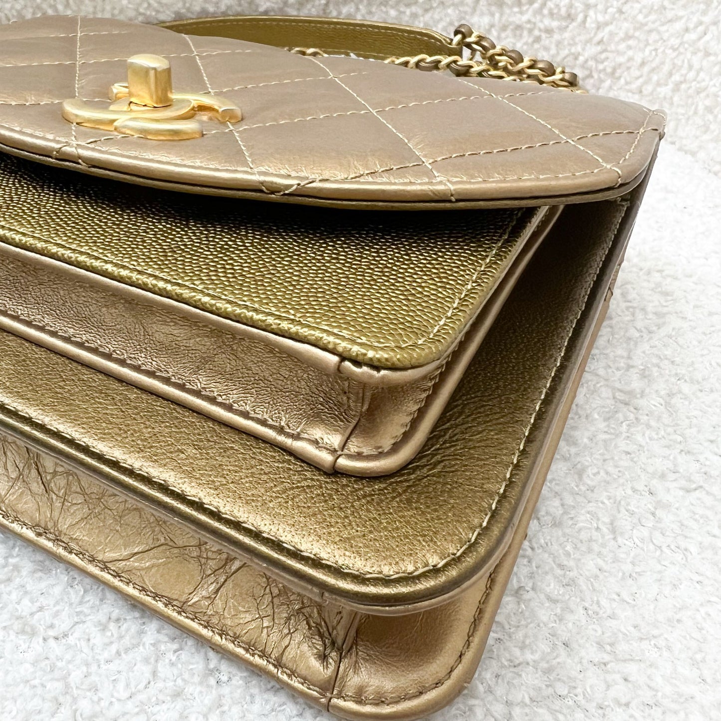 Chanel Seasonal Flap Bag in Gold Shiny Calfskin/Caviar and AGHW