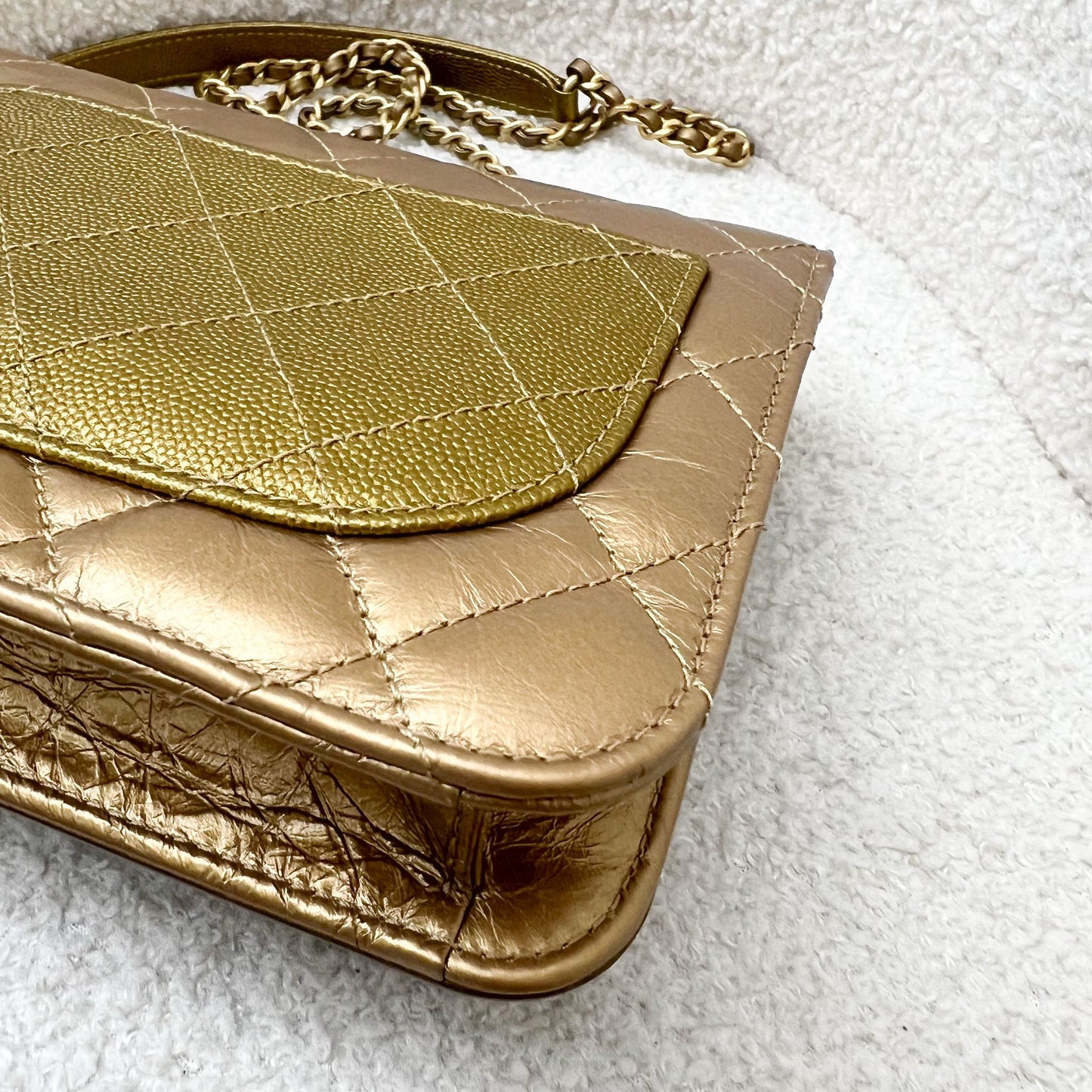 Chanel Seasonal Flap Bag in Gold Shiny Calfskin/Caviar and AGHW