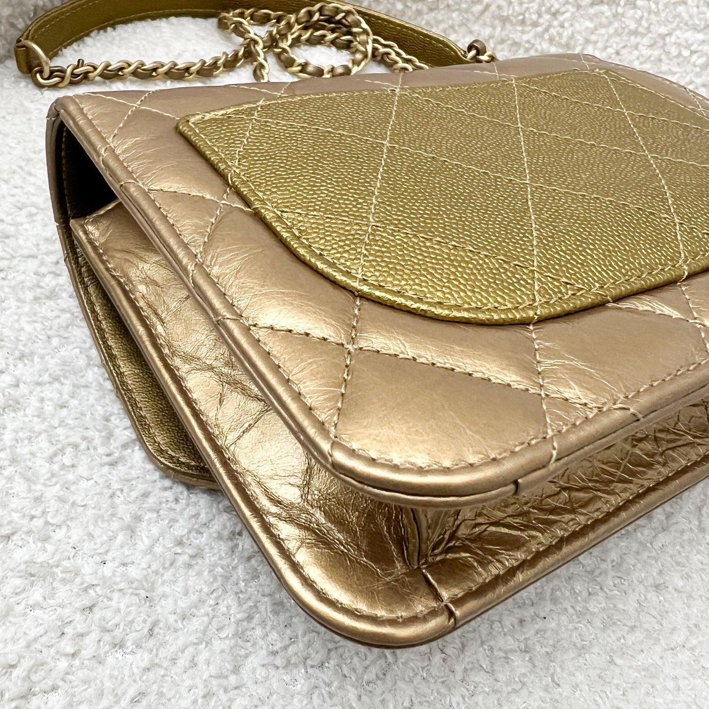 Chanel Seasonal Flap Bag in Gold Shiny Calfskin/Caviar and AGHW