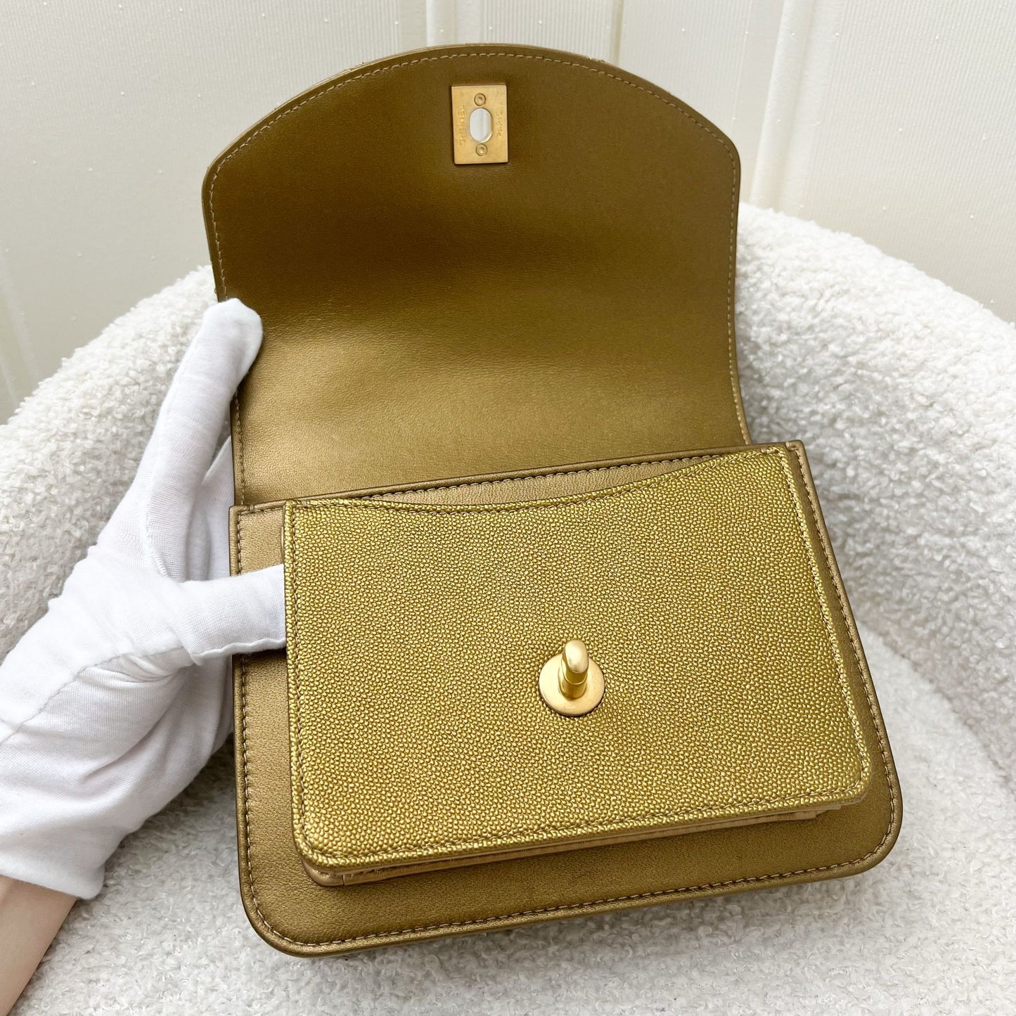 Chanel Seasonal Flap Bag in Gold Shiny Calfskin/Caviar and AGHW