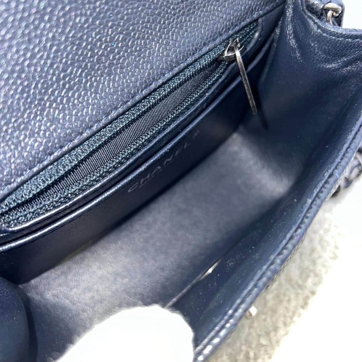 Chanel Classic Mini Square Flap in Navy Blue (Almost Black) Caviar and RHW