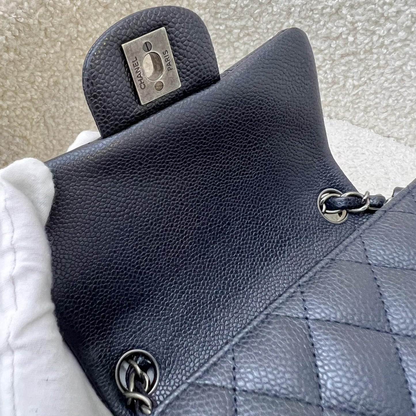 Chanel Classic Mini Square Flap in Navy Blue (Almost Black) Caviar and RHW