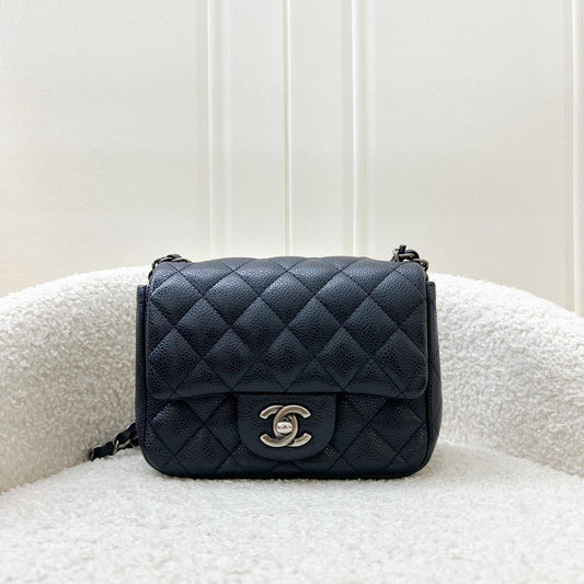 Chanel Classic Mini Square Flap in Navy Blue (Almost Black) Caviar and RHW