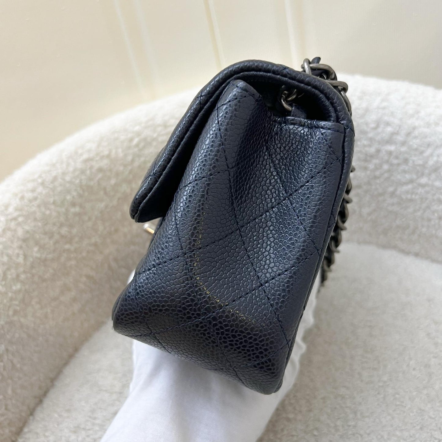 Chanel Classic Mini Square Flap in Navy Blue (Almost Black) Caviar and RHW