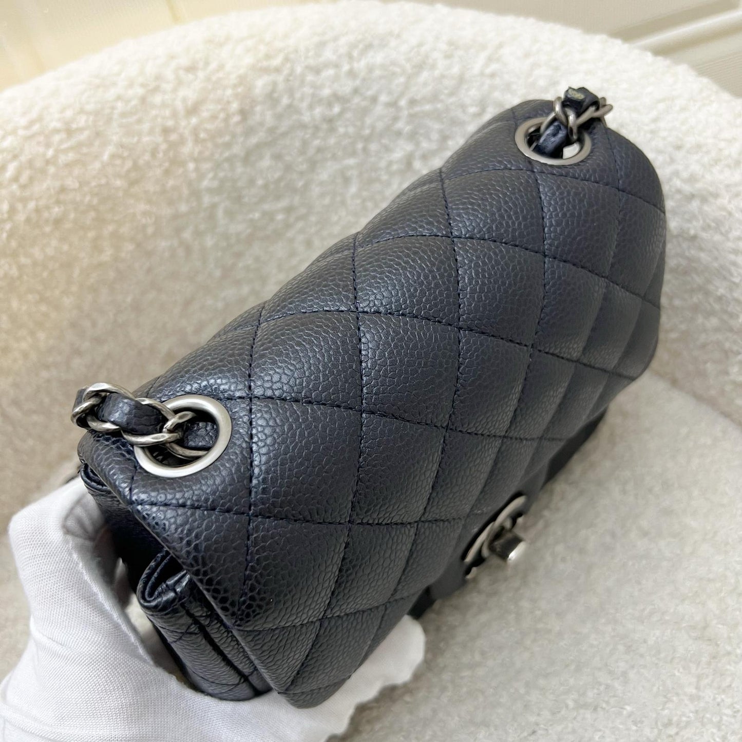 Chanel Classic Mini Square Flap in Navy Blue (Almost Black) Caviar and RHW