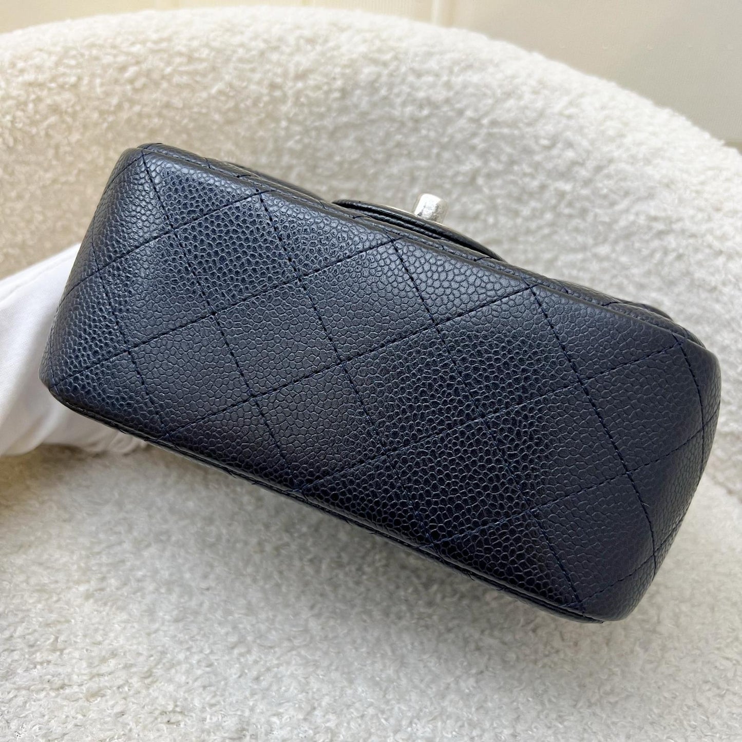 Chanel Classic Mini Square Flap in Navy Blue (Almost Black) Caviar and RHW