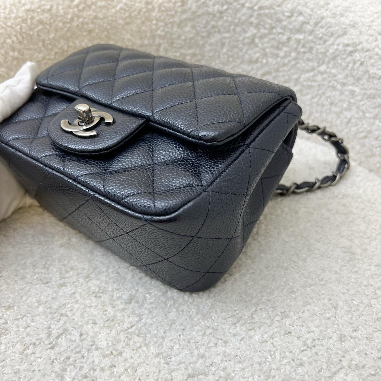 Chanel Classic Mini Square Flap in Navy Blue (Almost Black) Caviar and RHW