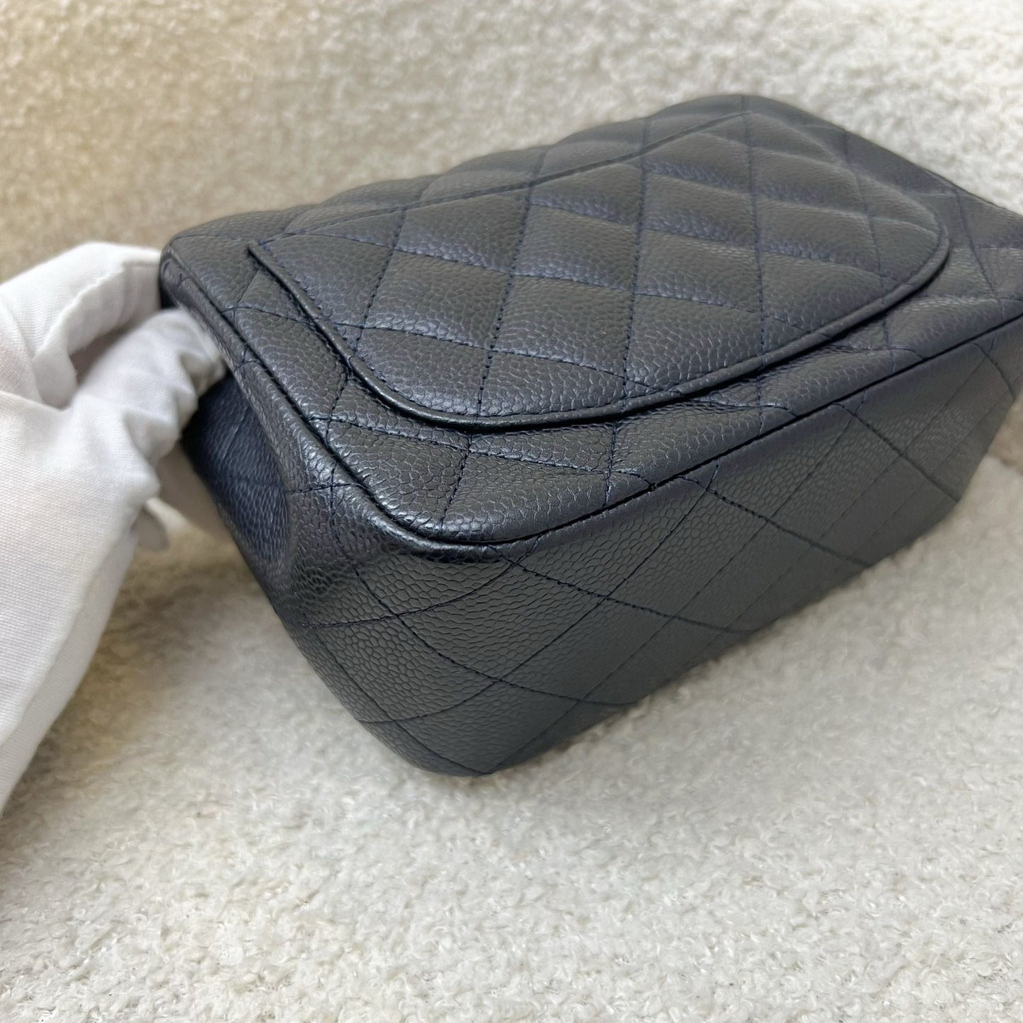 Chanel Classic Mini Square Flap in Navy Blue (Almost Black) Caviar and RHW