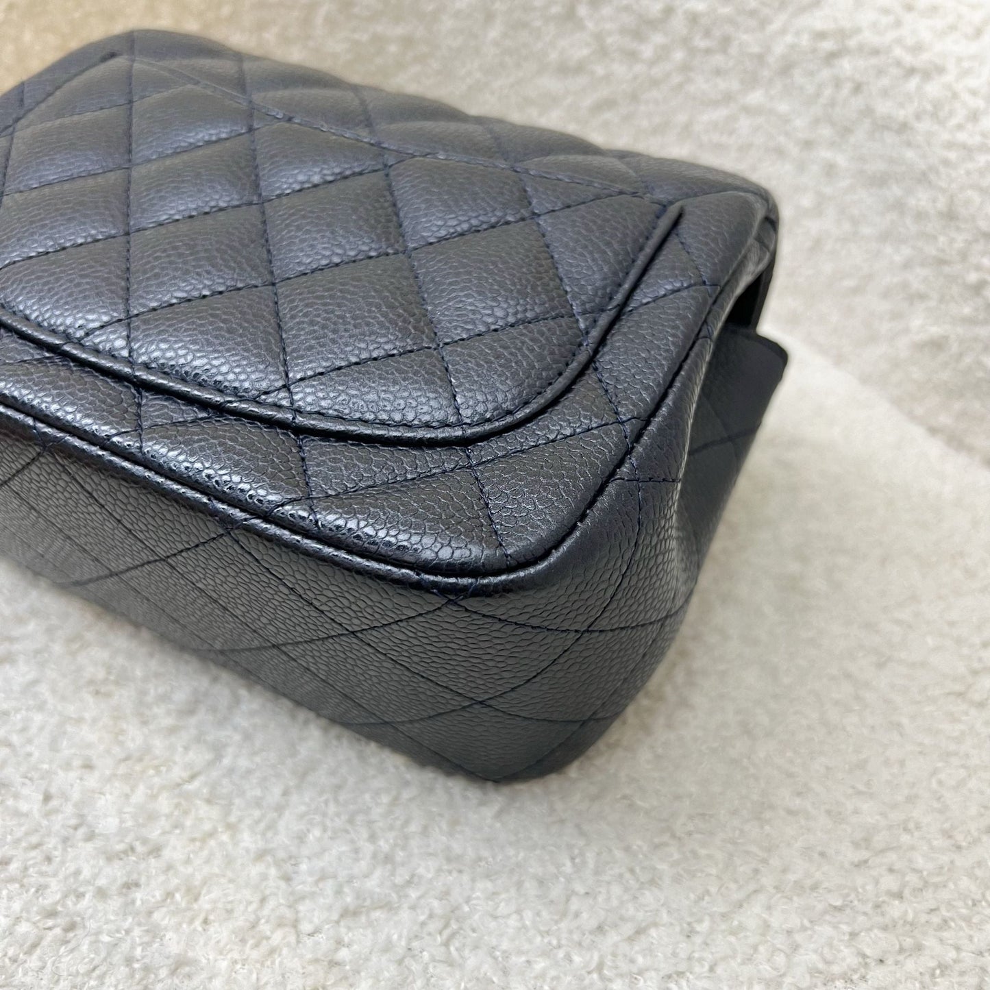 Chanel Classic Mini Square Flap in Navy Blue (Almost Black) Caviar and RHW