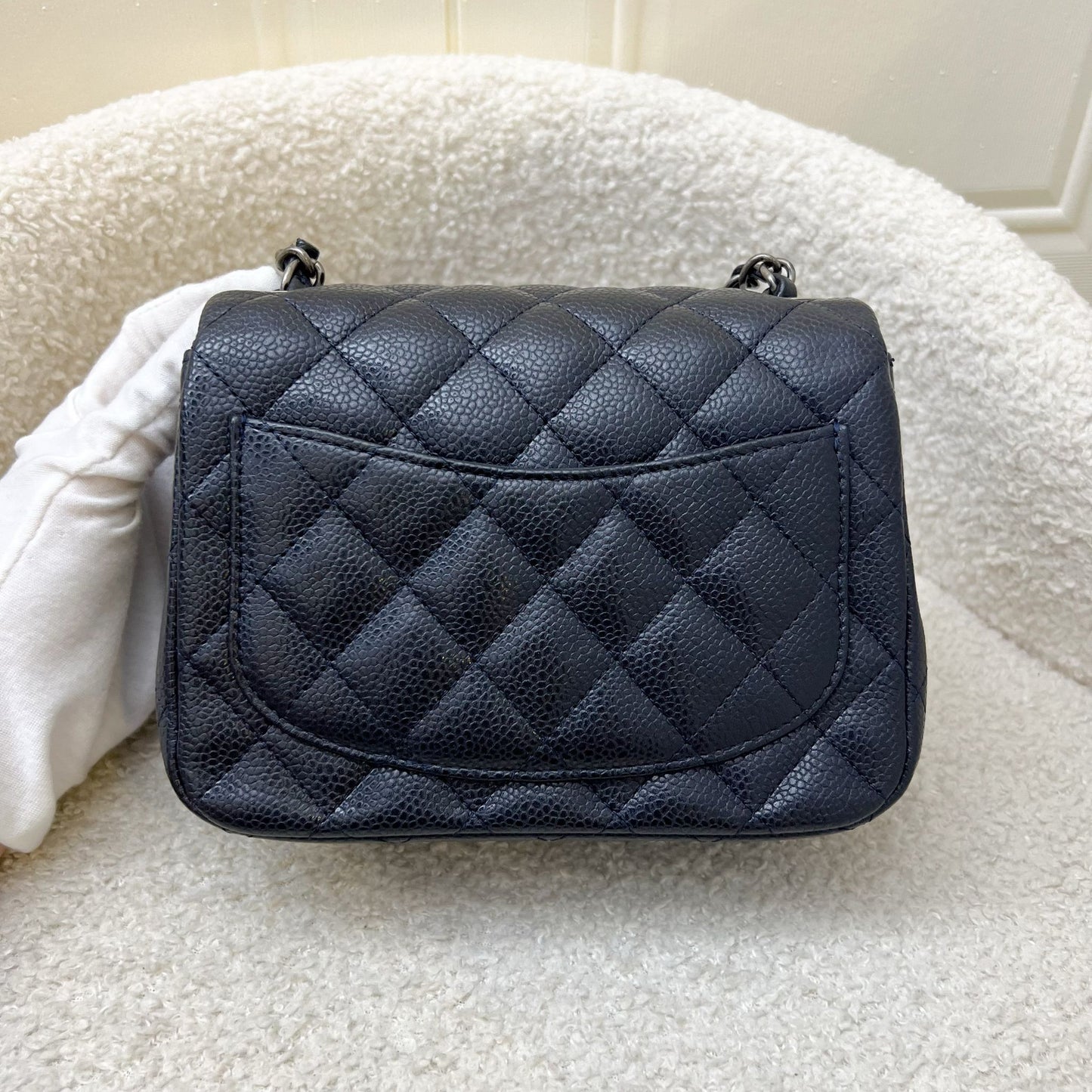 Chanel Classic Mini Square Flap in Navy Blue (Almost Black) Caviar and RHW