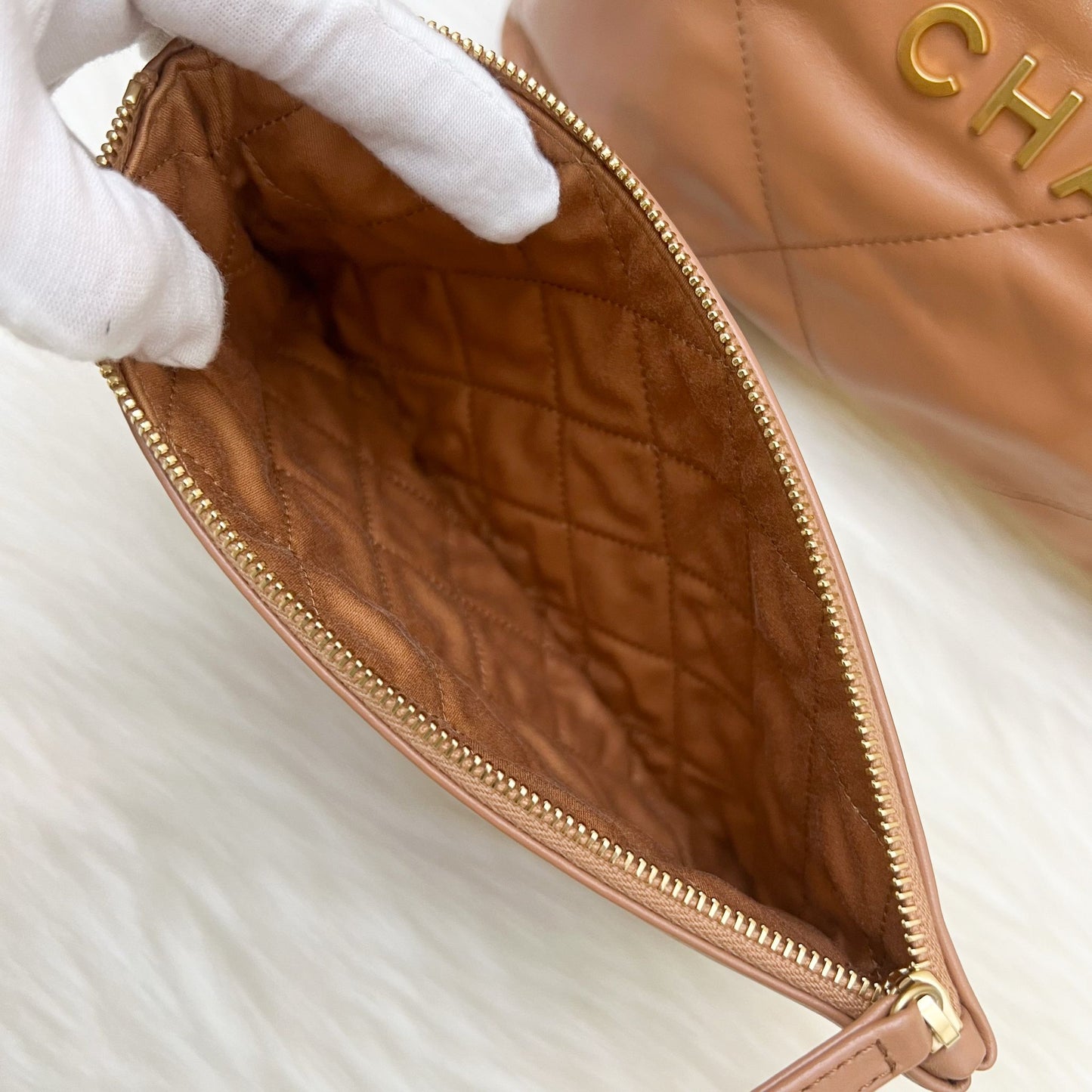 Chanel 22 Small Hobo Handbag in Caramel Calfskin and AGHW