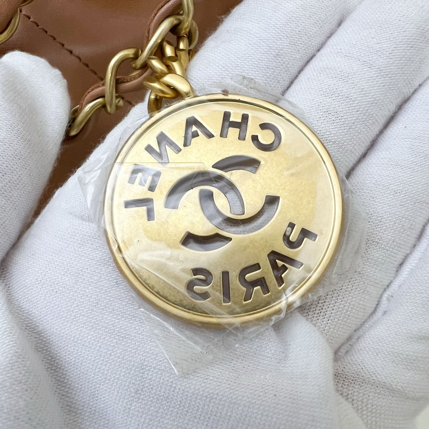 Chanel 22 Small Hobo Handbag in Caramel Calfskin and AGHW