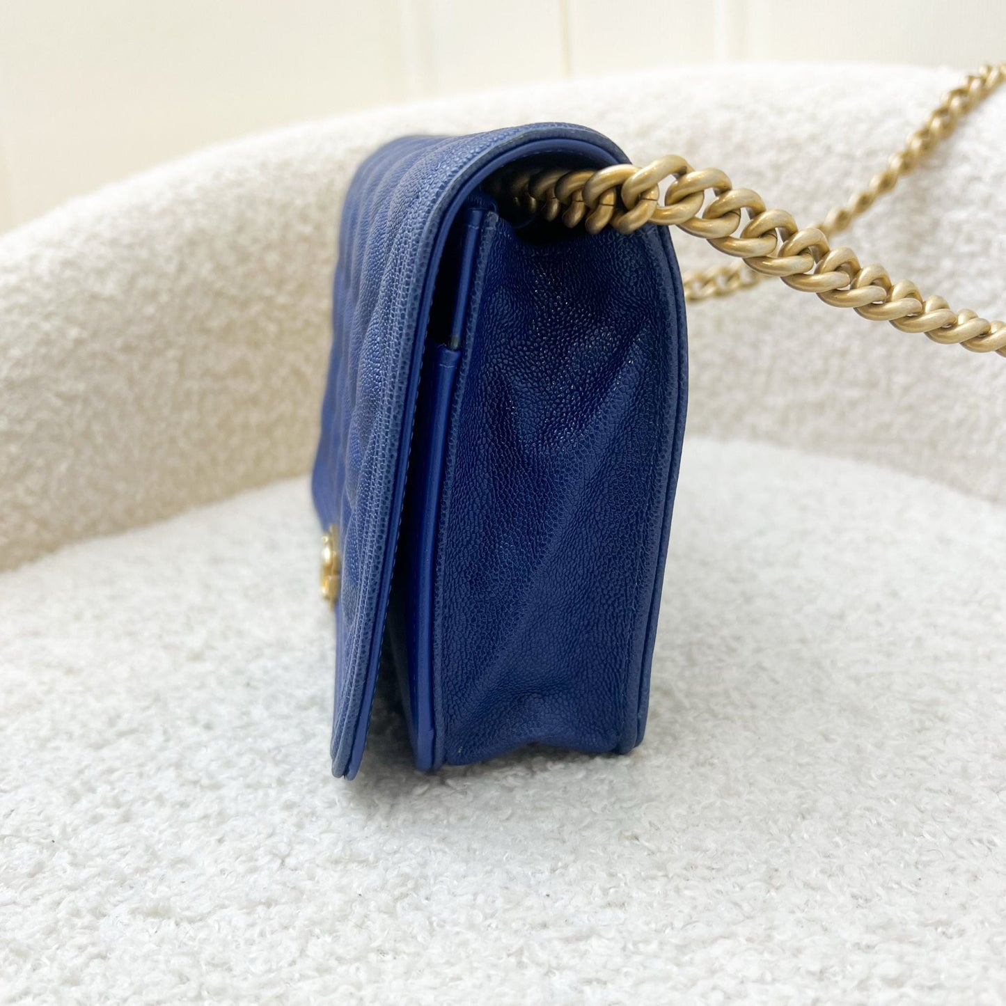 Chanel Boy Wallet on Chain WOC in Blue Caviar and AGHW