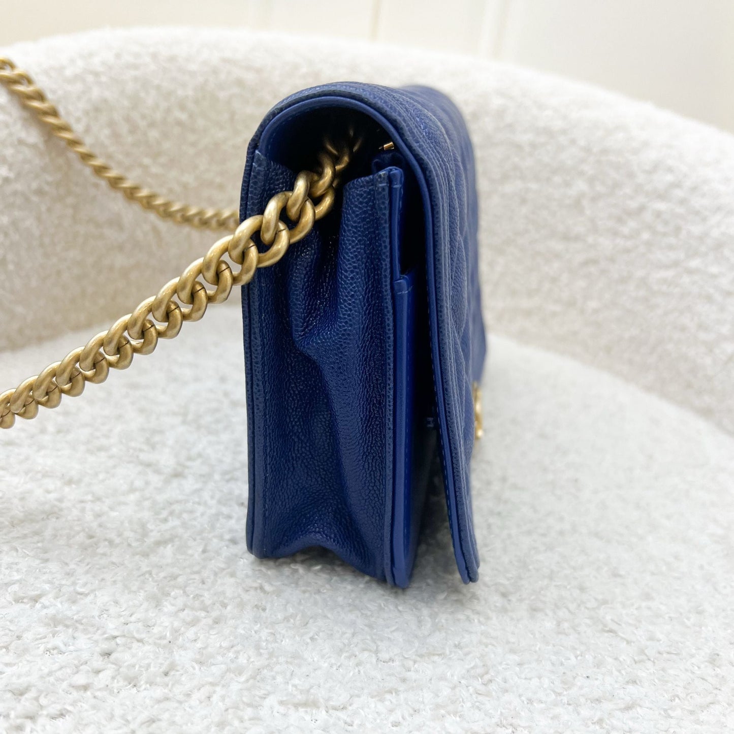 Chanel Boy Wallet on Chain WOC in Blue Caviar and AGHW