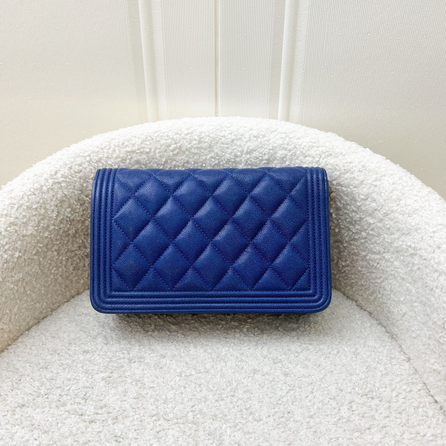 Chanel Boy Wallet on Chain WOC in Blue Caviar and AGHW