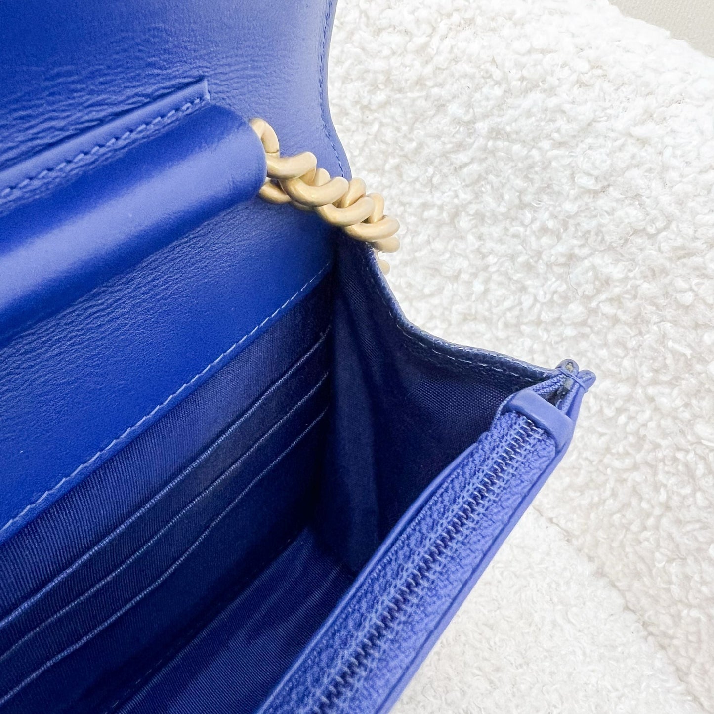 Chanel Boy Wallet on Chain WOC in Blue Caviar and AGHW