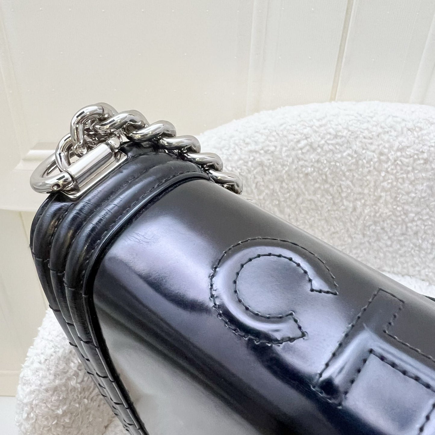 Chanel Medium 25cm Boy Flap in Black Shiny Calfskin and SHW