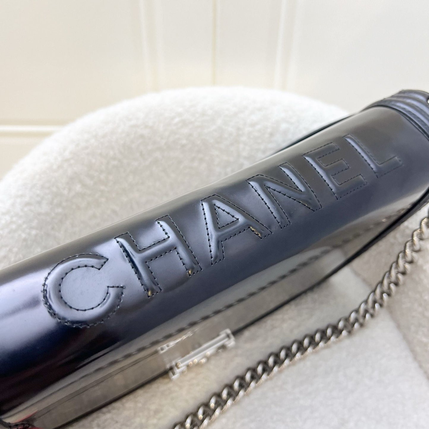 Chanel Medium 25cm Boy Flap in Black Shiny Calfskin and SHW