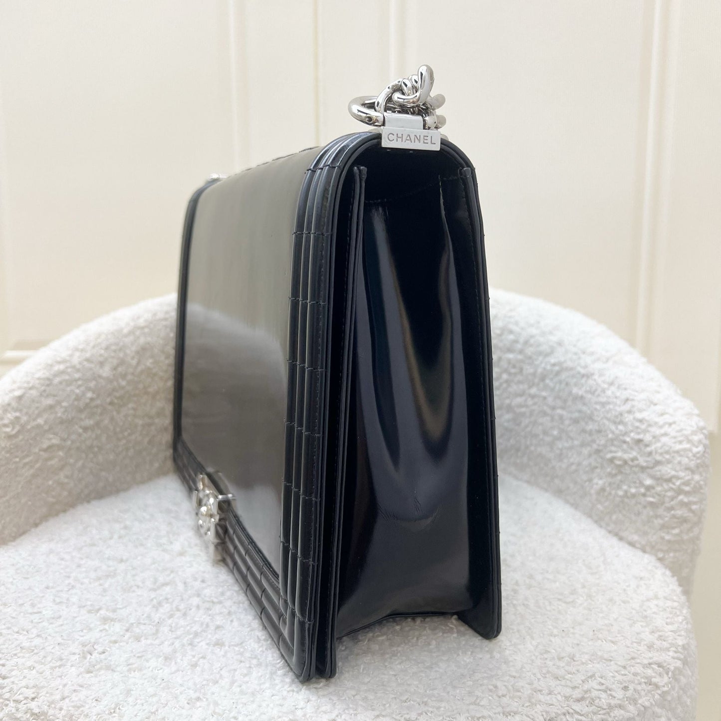 Chanel Medium 25cm Boy Flap in Black Shiny Calfskin and SHW