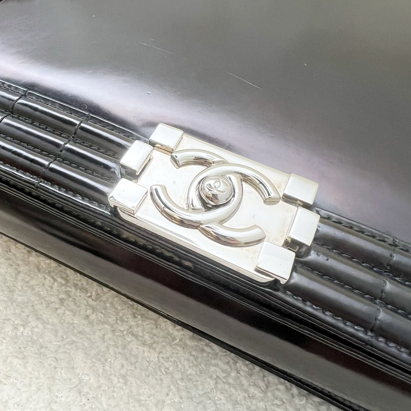 Chanel Medium 25cm Boy Flap in Black Shiny Calfskin and SHW