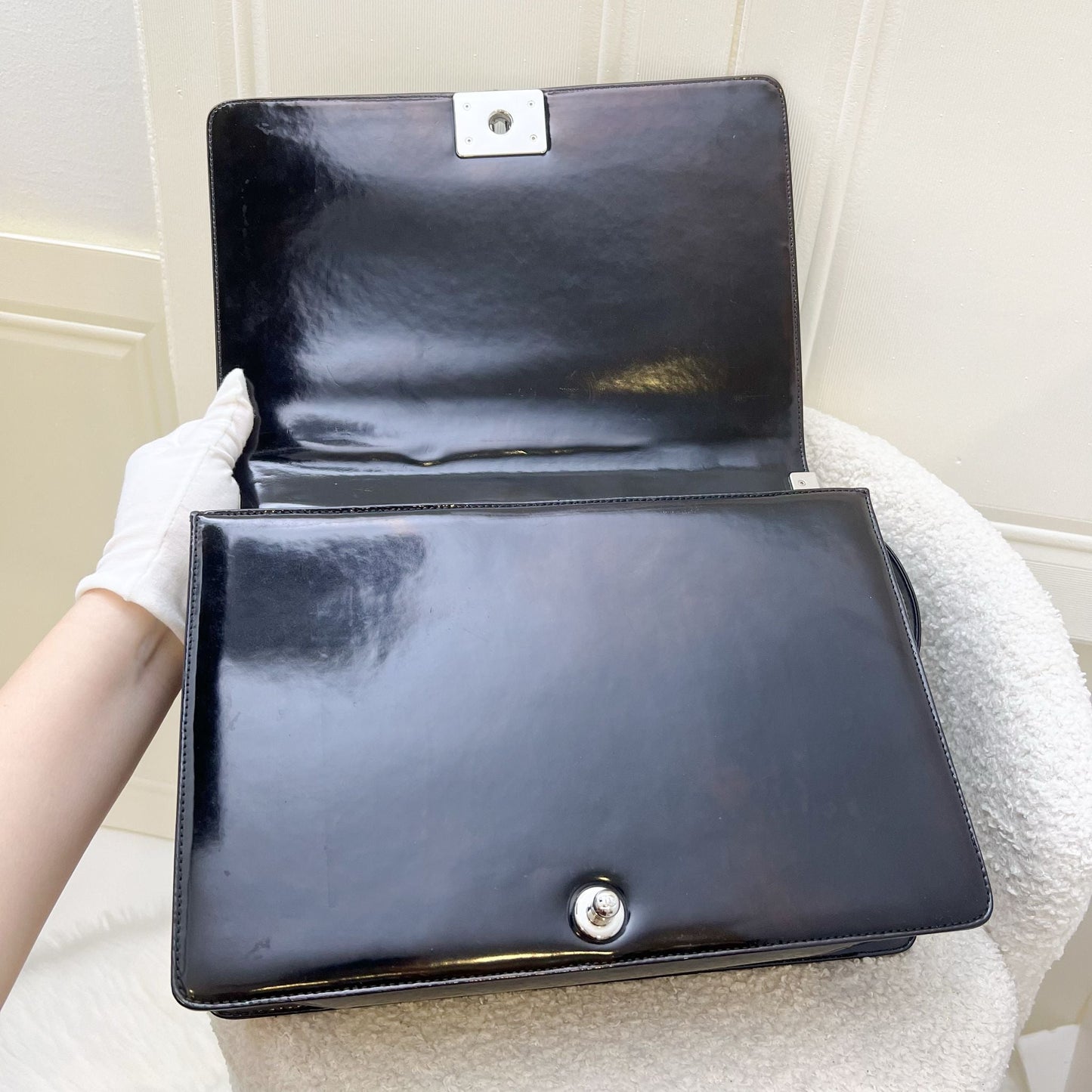 Chanel Medium 25cm Boy Flap in Black Shiny Calfskin and SHW