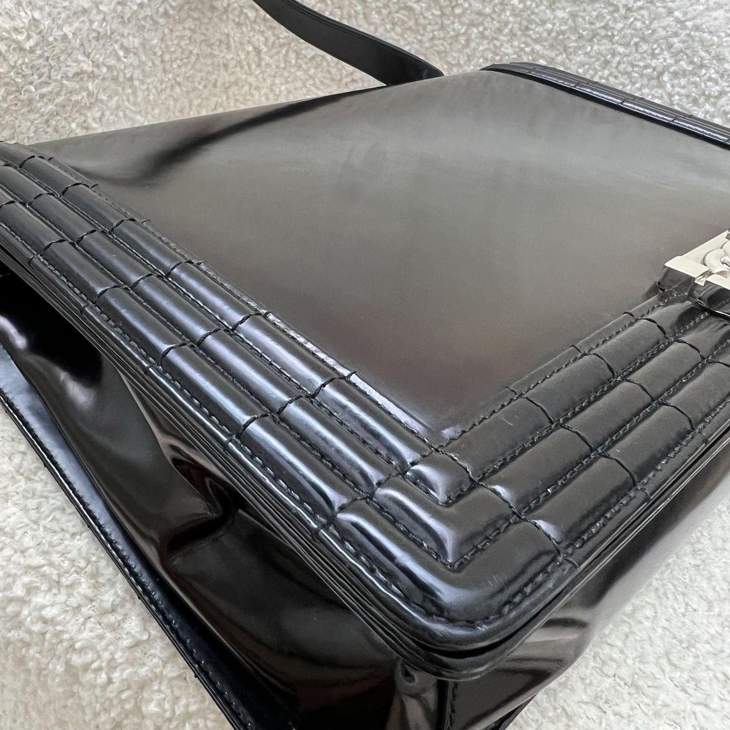 Chanel Medium 25cm Boy Flap in Black Shiny Calfskin and SHW