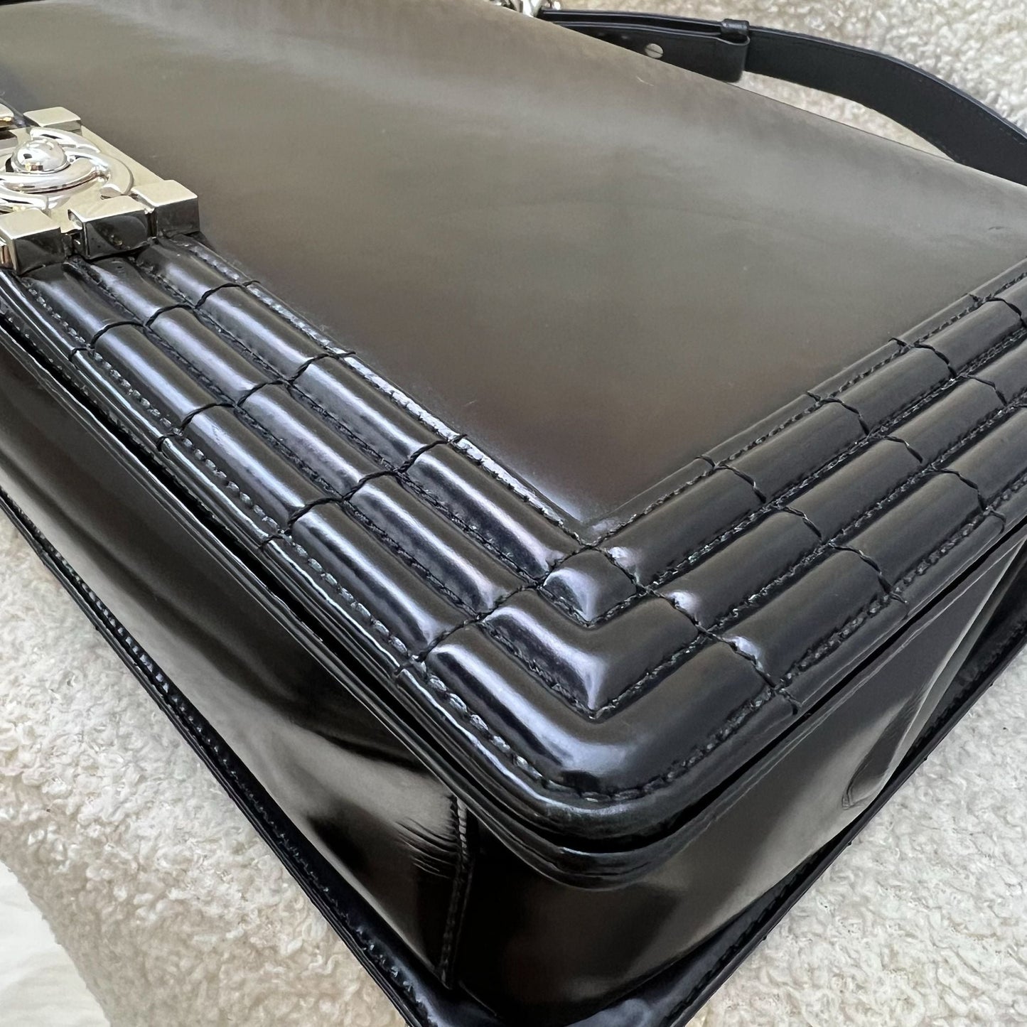 Chanel Medium 25cm Boy Flap in Black Shiny Calfskin and SHW