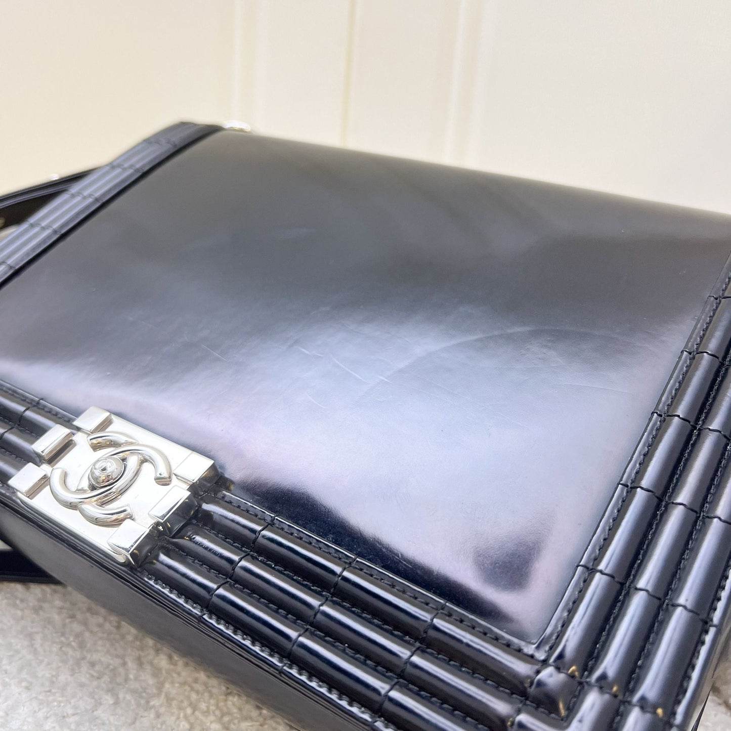 Chanel Medium 25cm Boy Flap in Black Shiny Calfskin and SHW