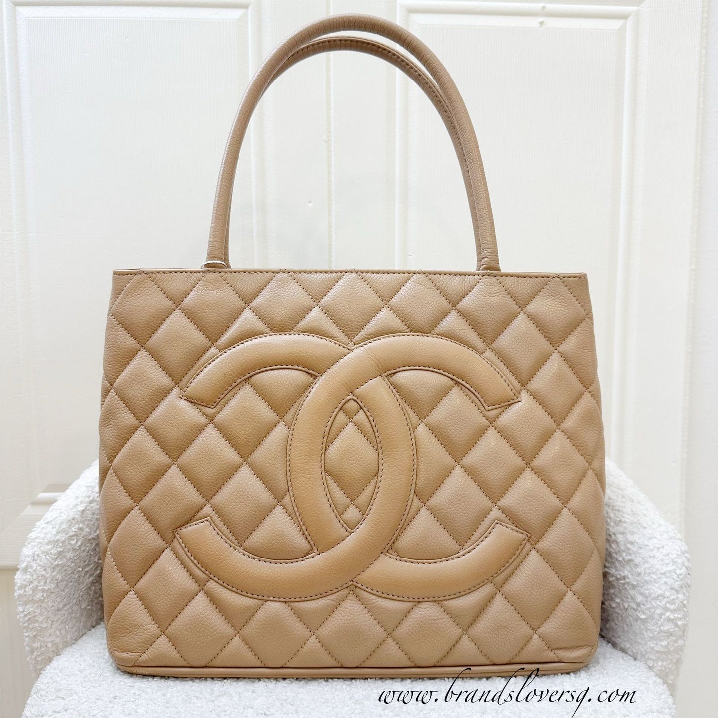 Chanel Vintage Medallion Tote in Milk Tea Beige Caviar and GHW
