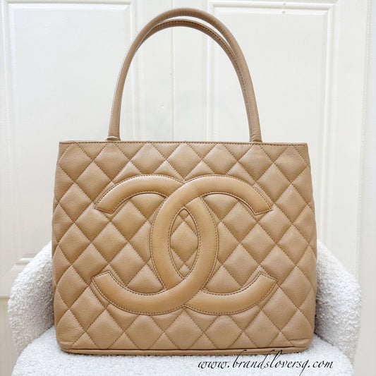 Chanel Vintage Medallion Tote in Milk Tea Beige Caviar and GHW