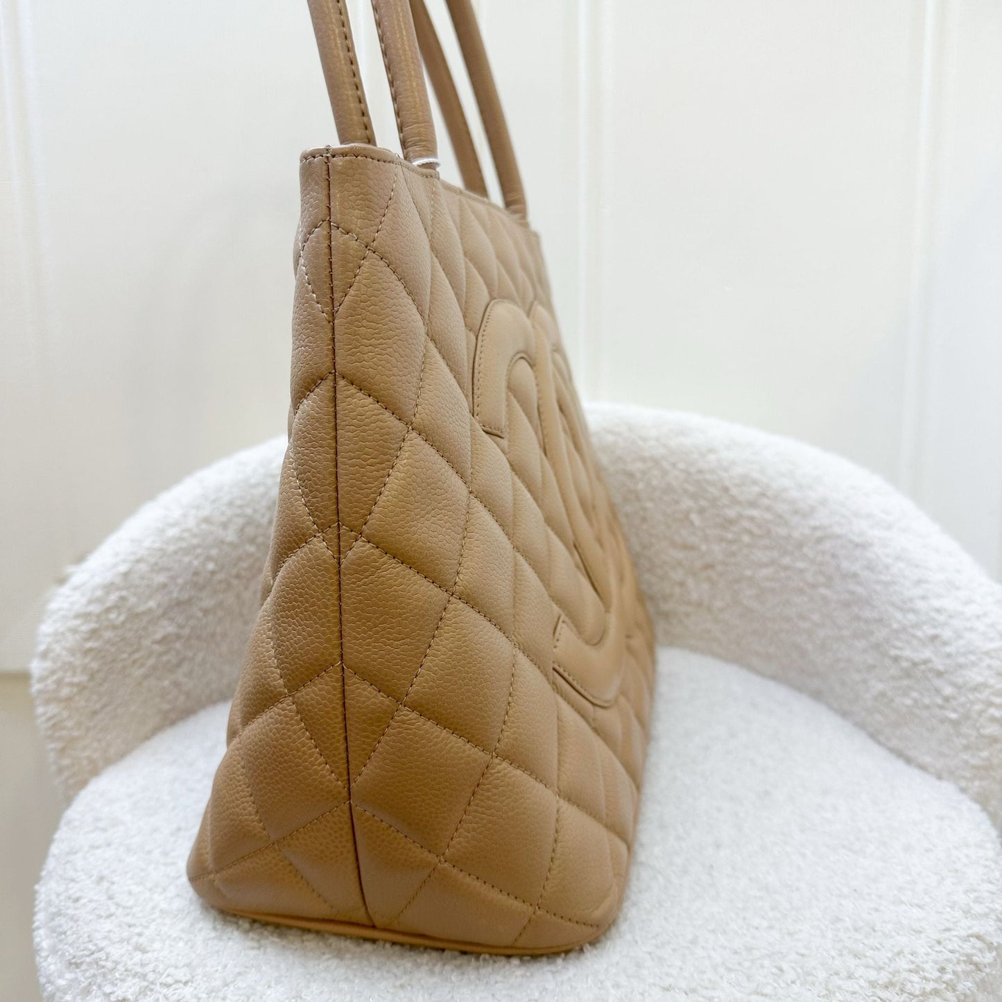 Chanel Vintage Medallion Tote in Milk Tea Beige Caviar and GHW