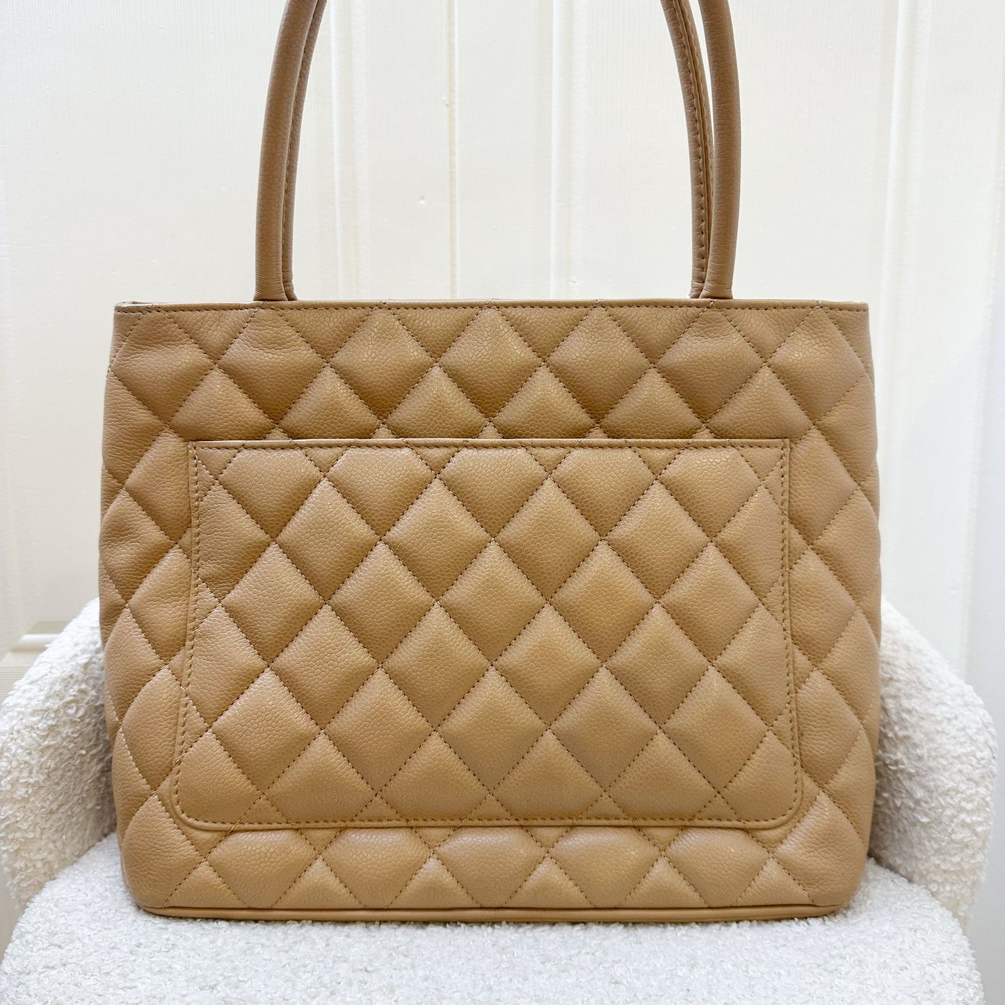 Chanel Vintage Medallion Tote in Milk Tea Beige Caviar and GHW