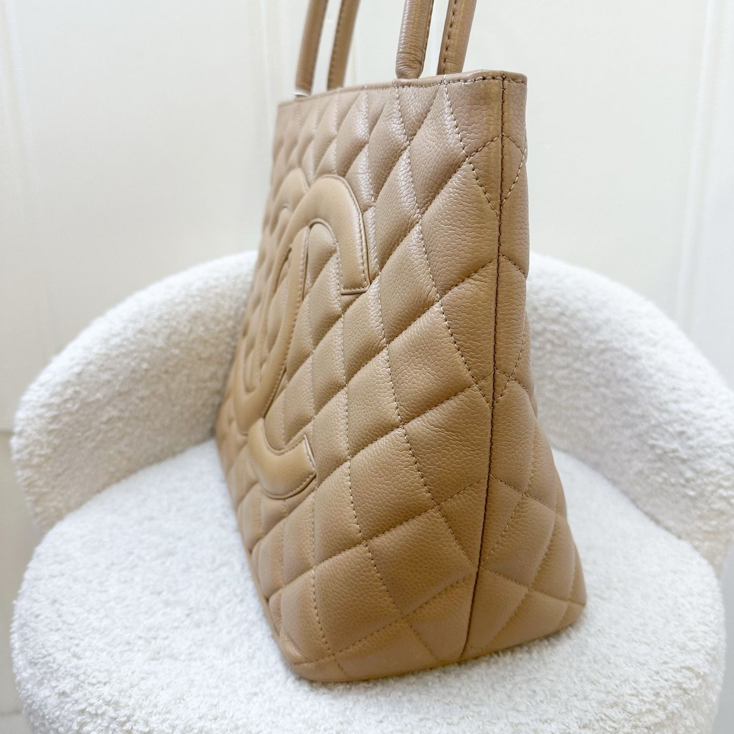 Chanel Vintage Medallion Tote in Milk Tea Beige Caviar and GHW