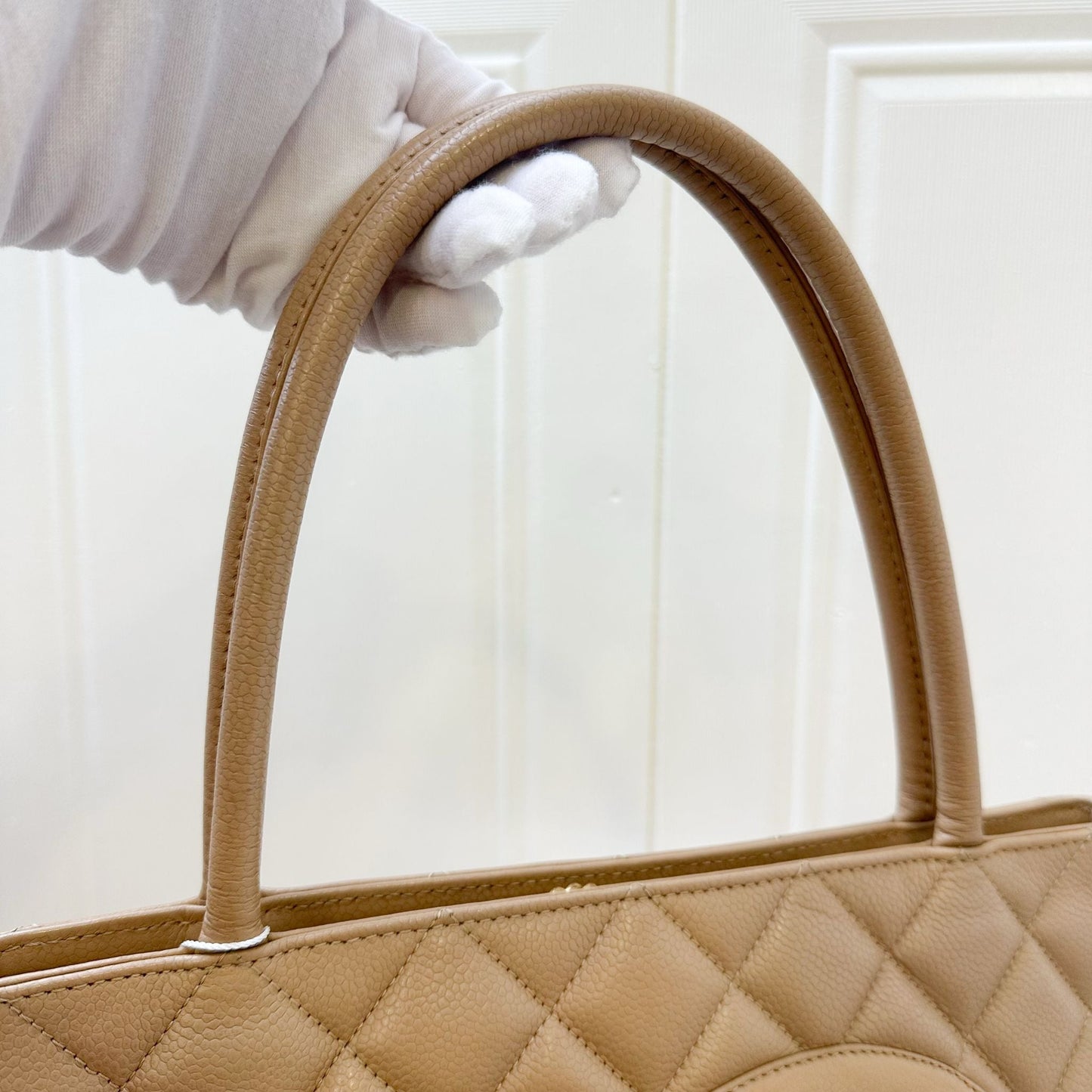 Chanel Vintage Medallion Tote in Milk Tea Beige Caviar and GHW