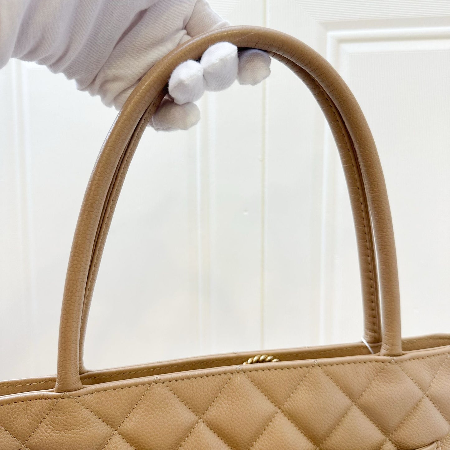 Chanel Vintage Medallion Tote in Milk Tea Beige Caviar and GHW