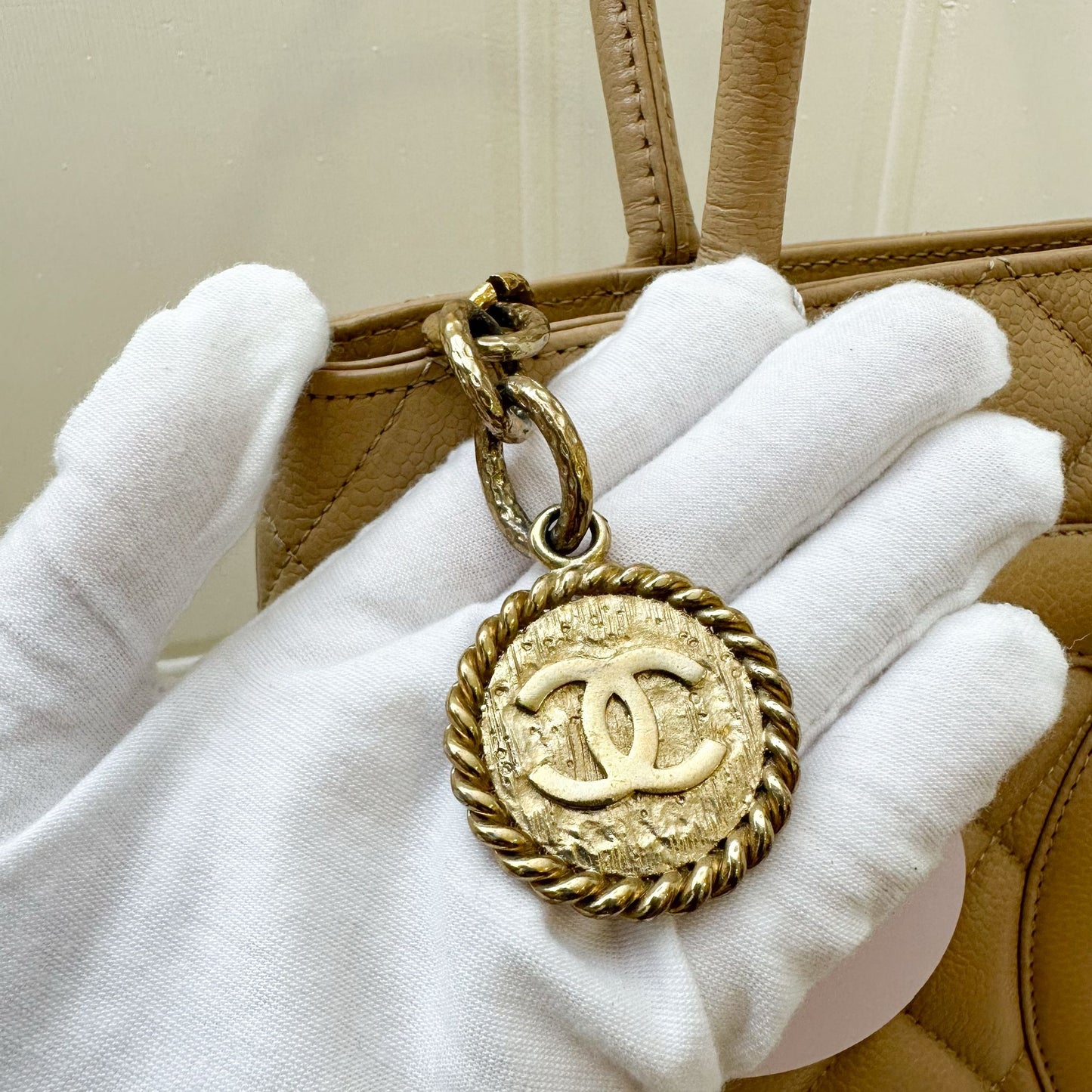 Chanel Vintage Medallion Tote in Milk Tea Beige Caviar and GHW